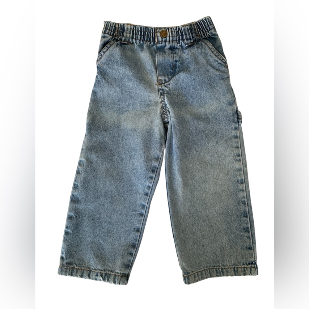 VTG Cherokee Jeans Boys Size 3T Blue Denim Carpenter Pull Up Style Elastic Waist